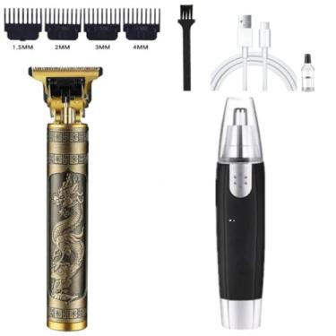 Imagem de Máquina Profissional Dragão Acabamento Sem Fio Cabelo Barba Pezinho Personalizada Com Limitador de Lamina Ajustável Recarregável 4 Pentes Óleo Escovinha Kit Conjunto Aparador Acabamento