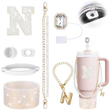 Imagem de Mity rain 8 peças de acessórios para copo branco Stanley Cup 850.5 g 1,134.0 g copo com alça - Inclui adesivo impermeável, alça de alça, topo de palha e bota, tampa à prova de derramamento, pingente