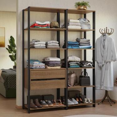 Imagem de Guarda-Roupa Closet Modulado Valencia 2 Gavetas 9 Prateleiras 129cm Ru