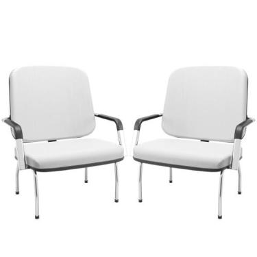 Imagem de Kit 02 Cadeiras de Escritório Recepção com Braço Fixa Cromada Magno P0