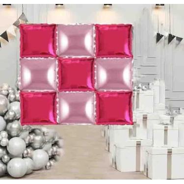 Imagem de Balões quadrados rosa choque parede, balões magenta dupla face mylar pano de fundo hélio mylar kit de balões para aniversário, noiva, despedida de solteira, princesa, chuveiro, festa, decoração, 9