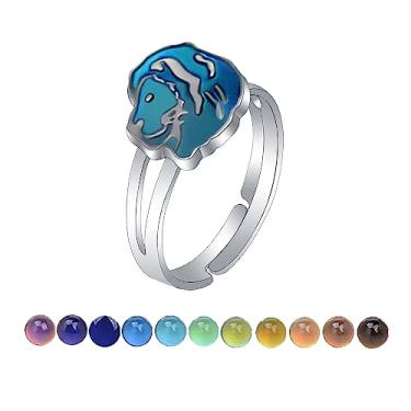 Imagem de AINILOVE Anéis com mudança de cor com sensor de temperatura, anéis fofos de tartaruga/golfinho/baleia/pinguim para meninas, presente de joias de festa de aniversário, Cobre, Pedra de humor