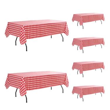 Imagem de Enjoyidea Toalha de mesa de vinil com forro de flanela - pacote com 6 toalhas de mesa vermelhas e brancas 152 x 213 cm à prova d'água, xadrez, retangular, toalha de mesa de jantar em tecido oleado