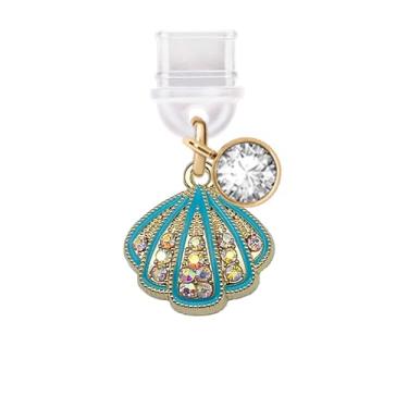 Imagem de ELISE & FONDA TP476 Tipo-C porta de carregamento antipoeira pequena concha de cristal pingente de celular para iPhone 15/16/Samsung/OnePlus/Xiaomi/oppo telefones Android (azul), approx. 1.7 cm (L) x