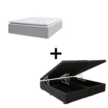 Imagem de Cama Box Baú King 193 Tecido Sintético Preto Com Colchão Nazar Molas Ensacadas com Pillow Top - Bello Box - Conforto (Espuma da Nasa) Viscoeslástico D