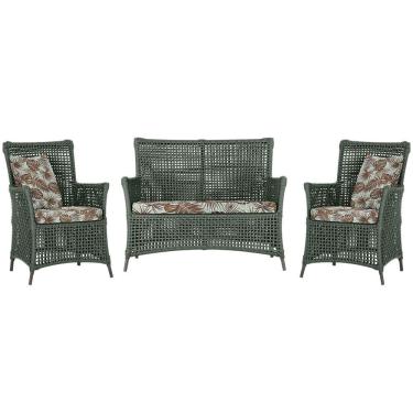 Imagem de Jogo Sofá e 2 Poltronas de Área Igapó Alumínio Pintura Marrom Corda Náutica Estofado 6 Trama