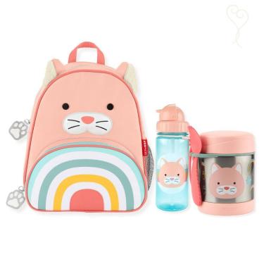 Imagem de Kit Mochila + Garrafinha Flip 384 Ml E Pote Térmico Zoo Gatinha - Skip Hop