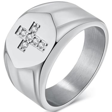 Imagem de Jude Jewelers Anel religioso de aço inoxidável estilo cruz cristã declaração de casamento motociclista coquetel festa, Metal, Sem pedra preciosa