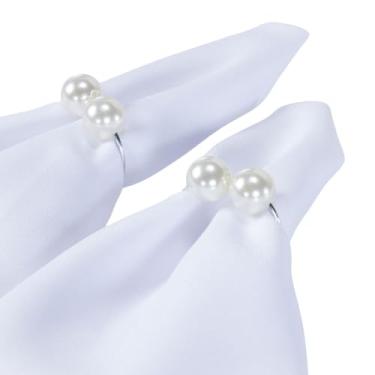 Imagem de Kit 4 Peças Anel Argola Porta Prendedor de Guardanapo Prata Perola Dupla Grande 4x3cm Acrilico Acabamento Artesanal Mesa Posta 4 Lugares