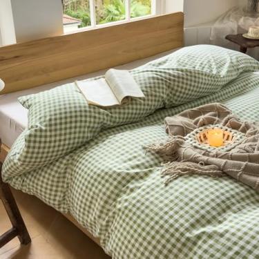 Imagem de Cobertor ponderado verde sálvia guingão 122 x 183 cm, capa de edredom xadrez de microfibra pré-lavada macia para cobertor ponderado (Sage Green Gingham, 122 x 183 cm)
