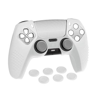 Imagem de PlayVital Capa protetora antiderrapante para controle ps5, compatível com base de carregamento, edição 3D atualizada, antiderrapante, capa macia com 6 alças de polegar e 2 adesivos, branco