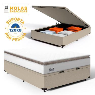 Imagem de Cama Box Baú com Colchão de Molas Ensacadas Pillow Top Neve Casal 138cm