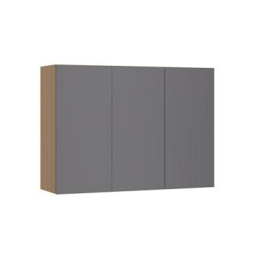 Imagem de Armário Aéreo 120cm 3 Portas Slim Luciane Móveis, Freijó/Cinza Puro