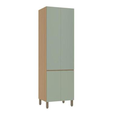 Imagem de Paneleiro Duplo 70cm 4 Portas Slim Luciane Móveis, Freijó/Verde Jade