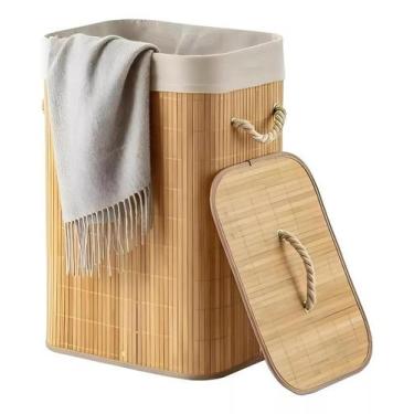 Imagem de Cesto De Roupas Sujas Bambu Organizador Dobravel Banheiro Lavanderia -