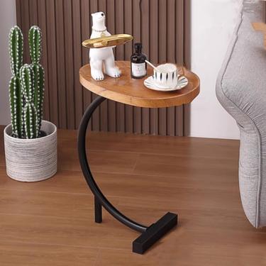 Imagem de Mesa De Sofá, Mesa De Cabeceira Em Forma De C, Mesa Lateral De Sofá Mesa De Lanche Para Laptop De Escritório Moderno Mesas De Centro De Perna De Metal Para Sala De Estar Q, Black-frame, D