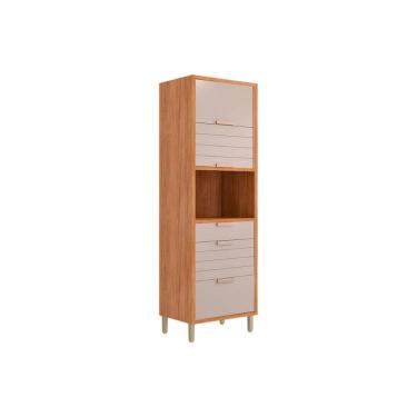 Imagem de Torre Quente de Cozinha Paneleiro Eloise c/ 3 Portas Basculantes Riscadas 1 Nicho p/ Forno e 2 Gavetas 70 cm Cinamomo/Off White - MGM