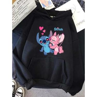 Imagem de Moletom Estampado Lilo Stitch Moda Feminina Canguru Com Capuz Blusa De