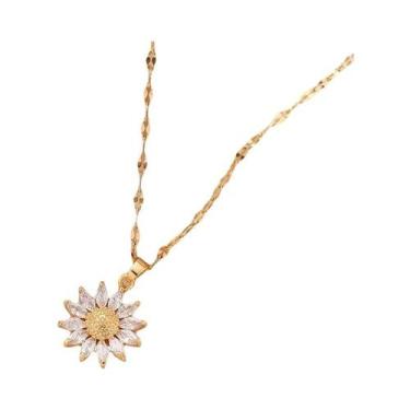 Imagem de Colar Feminino Luxuoso com Pingente de Flor - Dourado com Zircônia, Ba