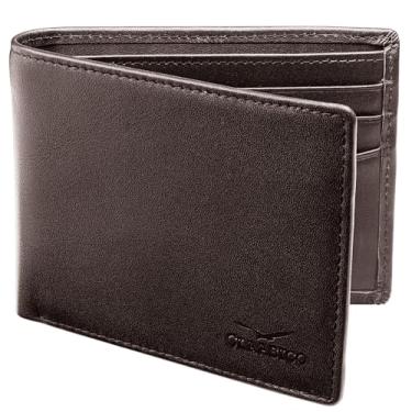 Imagem de Claasico Carteira masculina dobrável para homens – Carteira de couro genuíno RFID, porta-cartão fino com janela para identidade – Caixa de presente incluída, Marrom, Small, Carteira masculina dobrável