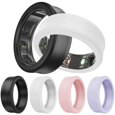 Imagem de DDJ [Pacote com 4 capas ultrafinas para Samsung Galaxy Ring, protetor de anel para anel Oura/RingConn, silicone macio antiarranhões, tamanho P para anéis 5/6/7/8/9/10 (branco/rosa/roxo/preto)