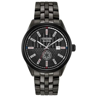 Imagem de Citizen Relógio masculino Eco-Drive Star Wars Darth Vader Returns edição limitada e conjunto de caixa de pinos, relógio de aço inoxidável banhado a íon preto, mostrador branco, 3 ponteiros, 41 mm