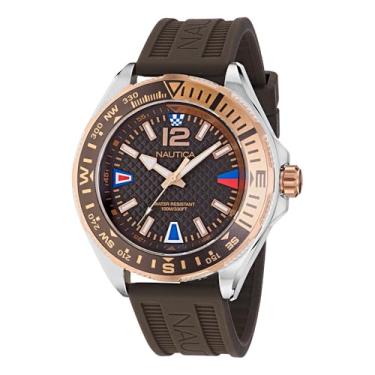 Imagem de Nautica Relógio masculino NAPCWF302 Clearwater Beach Brown com pulseira de silicone, Marrom