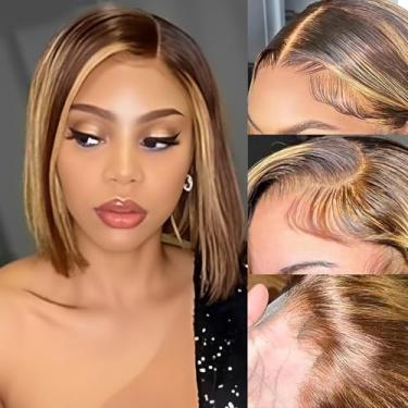 Imagem de LUCK HAIR Peruca De Renda Frontal Loira Mel, Cabelo Humano Hd, Peruca De Renda Genuína Com Mechas, Gradiente, Cor Ombré, Cabelo Liso Real, Serve Para Perucas Femininas Coloridas Em Mel Dourado, Peru