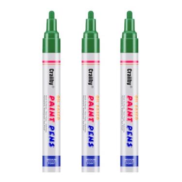 Imagem de Marcadores de tinta verde, pacote com 3 canetas permanentes à base de óleo, à prova d'água, secagem rápida, para pintura de pedras, madeira, tecido, plástico, tela, vidro, canecas, metal, pneu, pedra