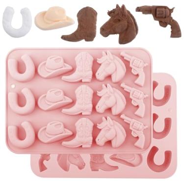 Imagem de Ferramenta de silicone de cowboy, chapéu de caubói, bota de cavalo, forma de sela, padrão de chocolate e doces, ferramentas de cozimento de festa com tema ocidental para decoração de bolos de doces