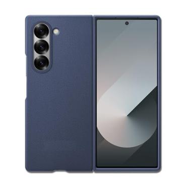 Imagem de HAO RIYLN Capa de couro para Samsung Galaxy Z Fold6, capa ultrafina com textura de lichia com proteção de lente vintage business à prova de choque, azul, Z DOBRAD6