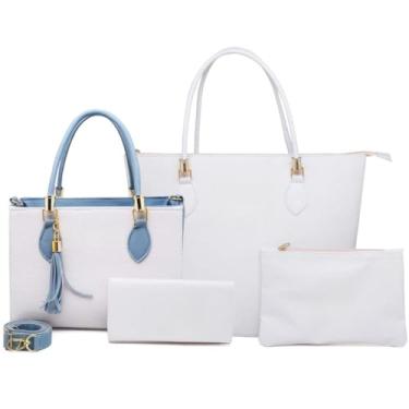 Imagem de Kit 4 Bolsas Anjik, bolsas Elegantes, Kit completo Bolsa Anjik Média+Carteira+Sacola Anjik+Necessaire ! (Branco Azul,único)