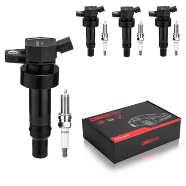 Imagem de CASEONJAN Pacote de bobinas de ignição UF652 e velas de ignição irídio, compatível com Hyundai Kia Dodge Accent Veloster Rio Soul Attitude - L4 1.6L Substitui 273012B100 UF652, conjunto de 4
