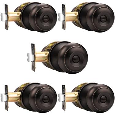 Imagem de Maçanetas de porta de bronze polido a óleo da Probrico, maçanetas para porta de cama ou banheiro, conjunto com 5