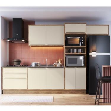 Imagem de Cozinha Modulada 5 Peças 8 Portas 3 Gavetas Com Divisor De Talheres 1 Nicho Para Forno Viena Edez Louro Freijó/argila