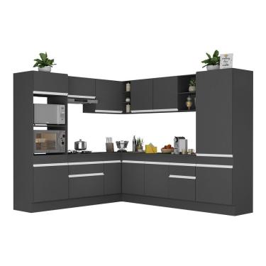 Imagem de Armário De Cozinha Completa De Canto Com Rodapé Veneza Multimóveis V2081 Preto/branco Preto/branco