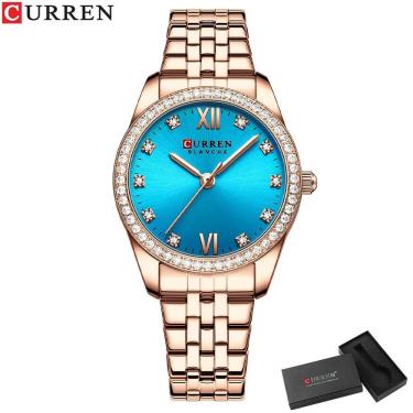 Imagem de Relógio Feminino Curren 9086 À Prova D'Água Azul Claro