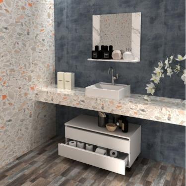 Imagem de Gabinete Rodizio Para Banheiro Com Espelheira 80Cm Branco