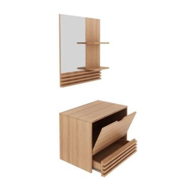 Imagem de Gabinete Suspenso Para Banheiro Com Espelheira 60Cm Marrom