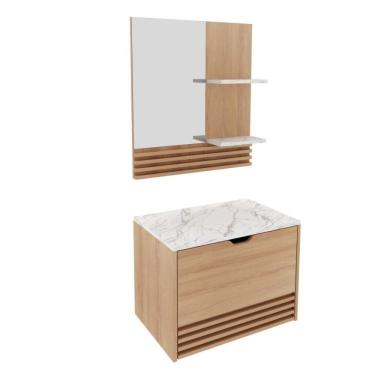 Imagem de Gabinete Suspenso Para Banheiro Com Espelheira 60Cm Marrom