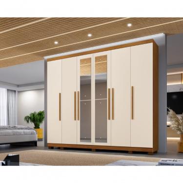 Imagem de Guarda Roupa Com Espelho Casal 6 Portas Atlanta Benetil Cor:cinamomo/off