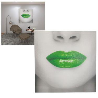 Imagem de Quadro Batom Verde Moldura 40x40 Boca Textura Decoraçao Quarto Sala Casa Recepçao Consultorio Enfeite