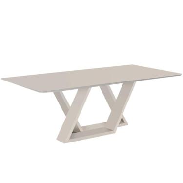 Imagem de Mesa De Jantar Livia Flora 180 Cm Retangular Borda Arredondada Madeira Laca Branco
