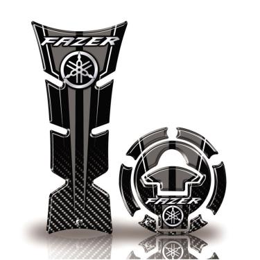 Imagem de Kit Protetor De Tanque E Bocal Moto Yamaha Fazer Diapasão Cinza Acima 2018 Preto