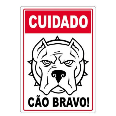 Imagem de Adesivo Placa Cuidado Cão Bravo Vertical 27X17Cm Vermelho