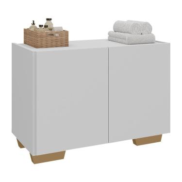 Imagem de Gabinete Armário De Banheiro 62,5cm 2 Portas Com Pés Multimóveis Mp5046 Branco/natural Branco/natural