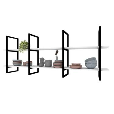 Imagem de Prateleira Suspensa Teto Prateleira Industrial Branco Estante Mdf Nichos Cozinha Prateleira