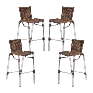 Imagem de 4 Banquetas Empilháveis Alumínio Alta Para Cozinha Edícula Balcão E Bar Argila