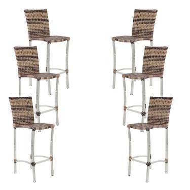 Imagem de 6 Banquetas Alta Cannes Em Alumínio Para Cozinha Bar Edícula Capuccino