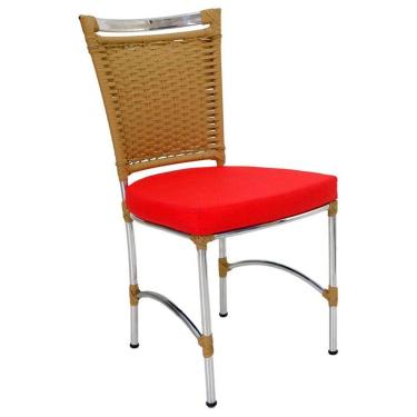 Imagem de Cadeira Em Alumínio E Fibra Sintética Jk Cozinha Edícula Avelã E Vermelho